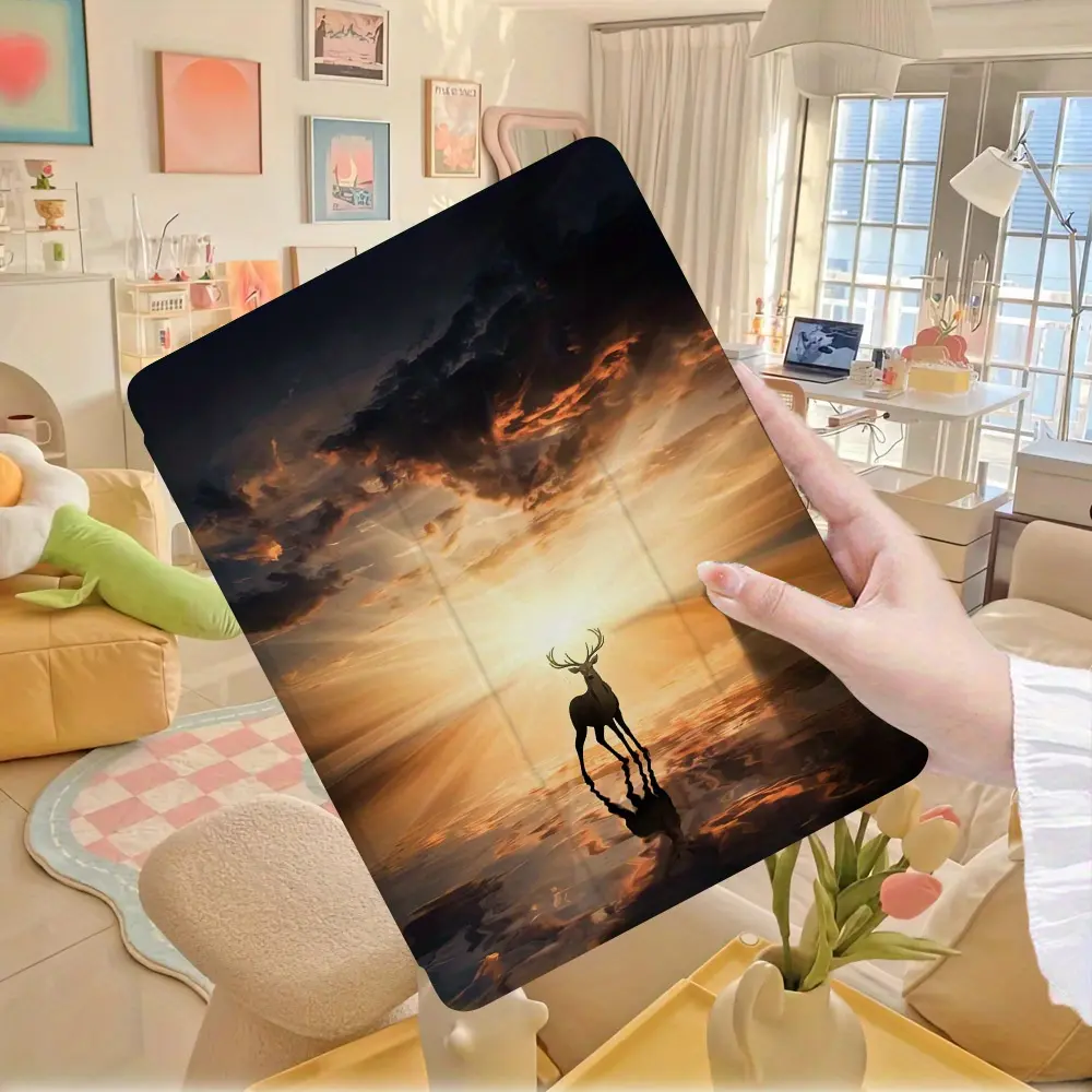 Deer Design Handheld Tablet Cover with Integrated Pen Holder, Shockproof Protection Casing for 9.7-12.9 Inches iPad (Pro 11, 10th Generation), Tablet Accessories