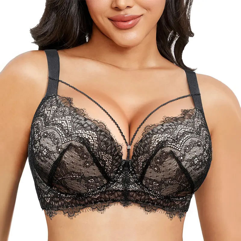 WMBras Sexy Lace Bras for Women Plus Size Push Up Bra Full Coverage Underwire Bra Buttery Soft Deep V Everyday supportive tshirt bra