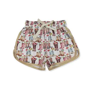 Western Boots floral Print Summer Girls Shorts