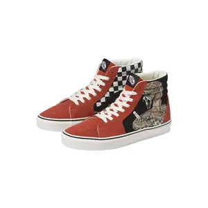 VANS Sk8-Hi Snake/Chili Oil High Top Casual Trainer Footwear, Rattlesnake Graphics, Checkerboard Print, Durable Suede-Textile Uppers, Reinforced Toe Caps, Rubber Sole, Adjustable Laces