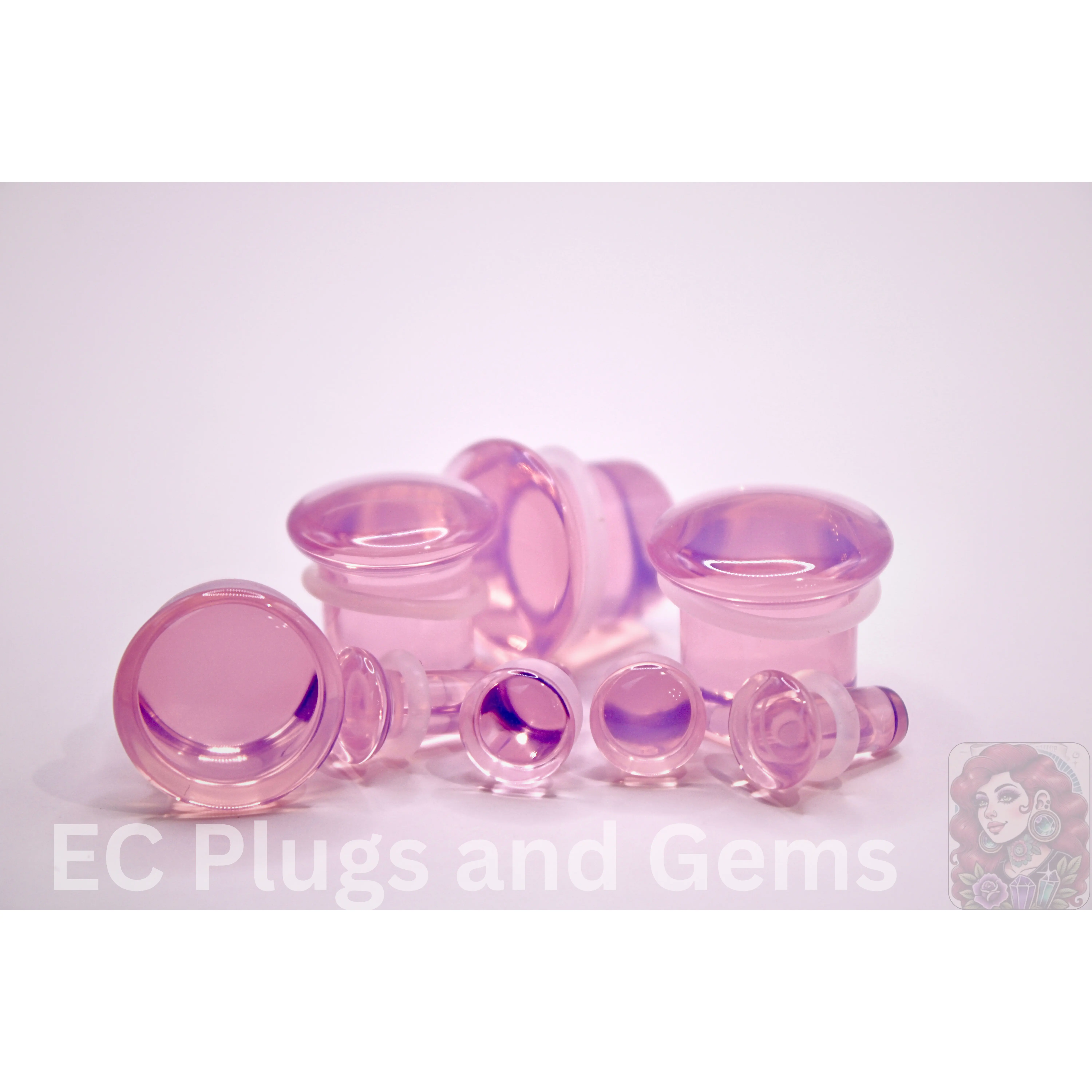 Pink Opalite Plugs – Single Flare Gauges with O-Rings (Pair), Soft Pink 3mm-20mm