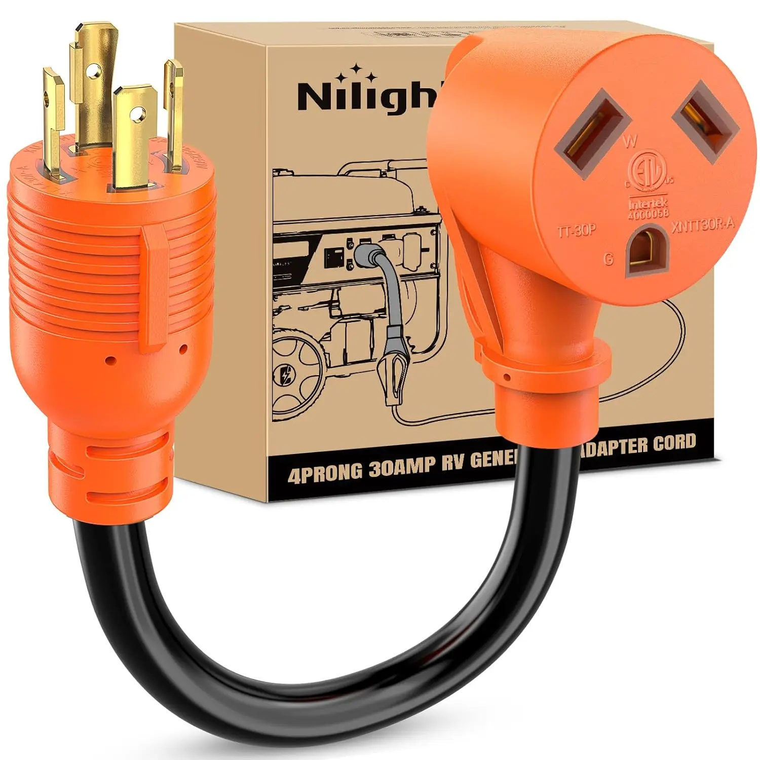 Nilight RV Generator Adapter Cord 30 Amp to 30Amp 4 Prong Pure Copper Heavy Duty Twist Lock Male Plug 10 Gauge Wire L14-30P to TT-30R 30M/30F for RVs Camper Caravan Van Trailer, Outdoor Proof