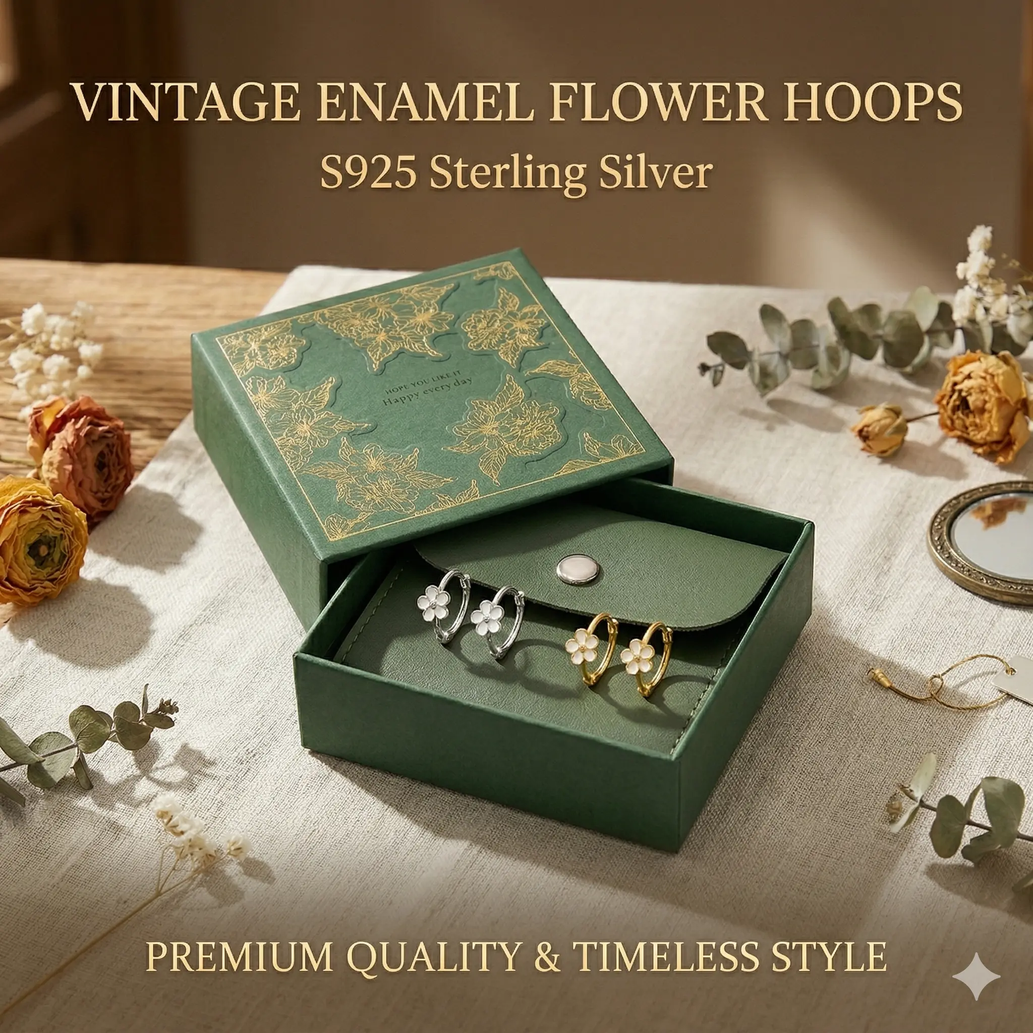 Small S925 Sterling Silver Daisy Huggie Hoop Earrings for Cartilage Helix Tragus Piercings