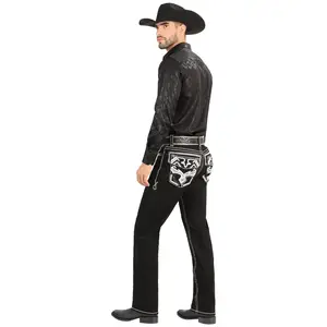 MONTERO Cowboy Denim Jeans MT4645 Black for Men - Classic Button Closure and Embroidered Embellishments - Casual