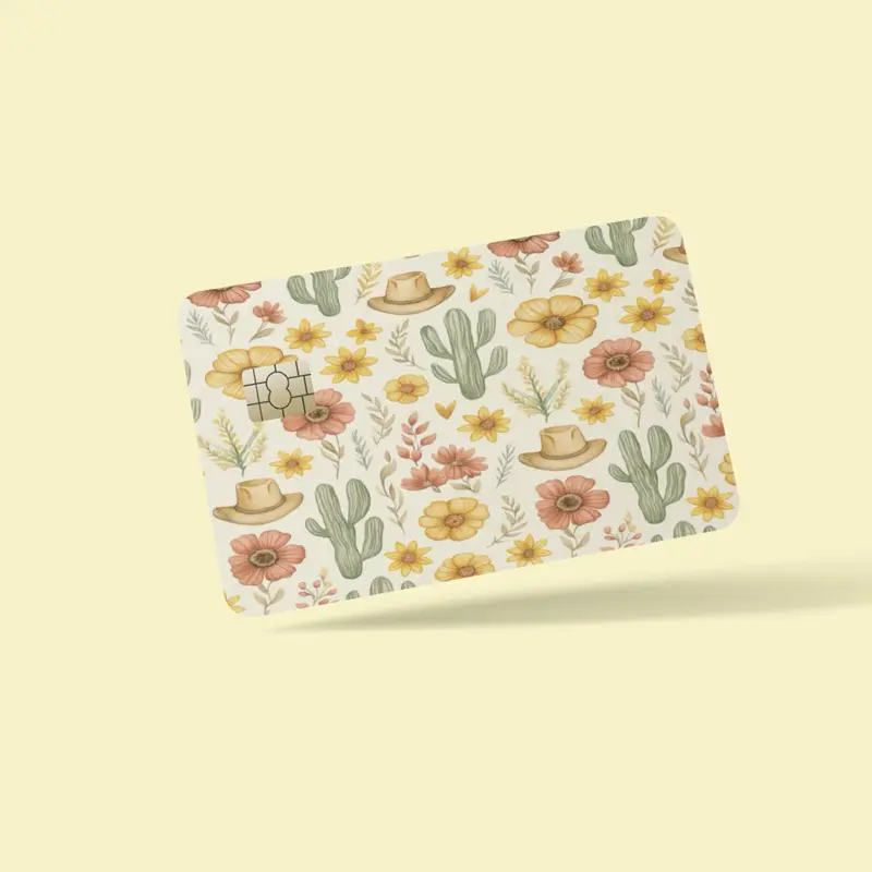 Western Cactus & Floral Chip Card Sticker – Glossy or Holographic Finish