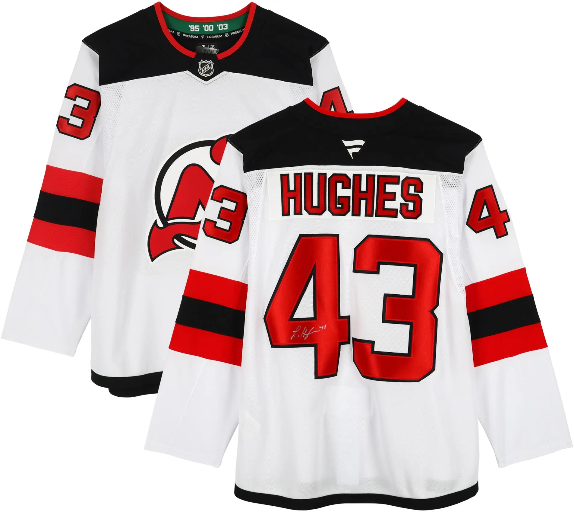 Luke Hughes New Jersey Devils Autographed White Fanatics Premium Jersey - Fanatics Authentic Certified