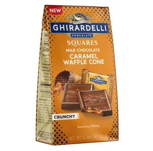 GHIRARDELLI Milk Chocolate Caramel Waffle Cone Squares – Rich Milk Chocolate with Caramel and Crispy Waffle Pieces, Individually Wrapped, 5.2 oz Bag