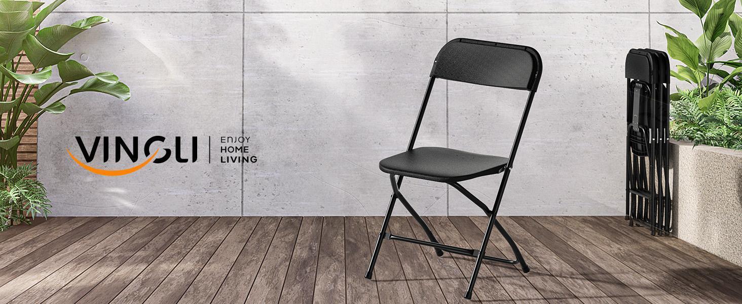 VINGLI 4/6/10 Pack White/black Plastic Folding Chair, Indoor Outdoor Portable Stackable Commercial Seat with Steel Frame 350lb. Capacity for Events Office Wedding Party Picnic Kitchen Dining
