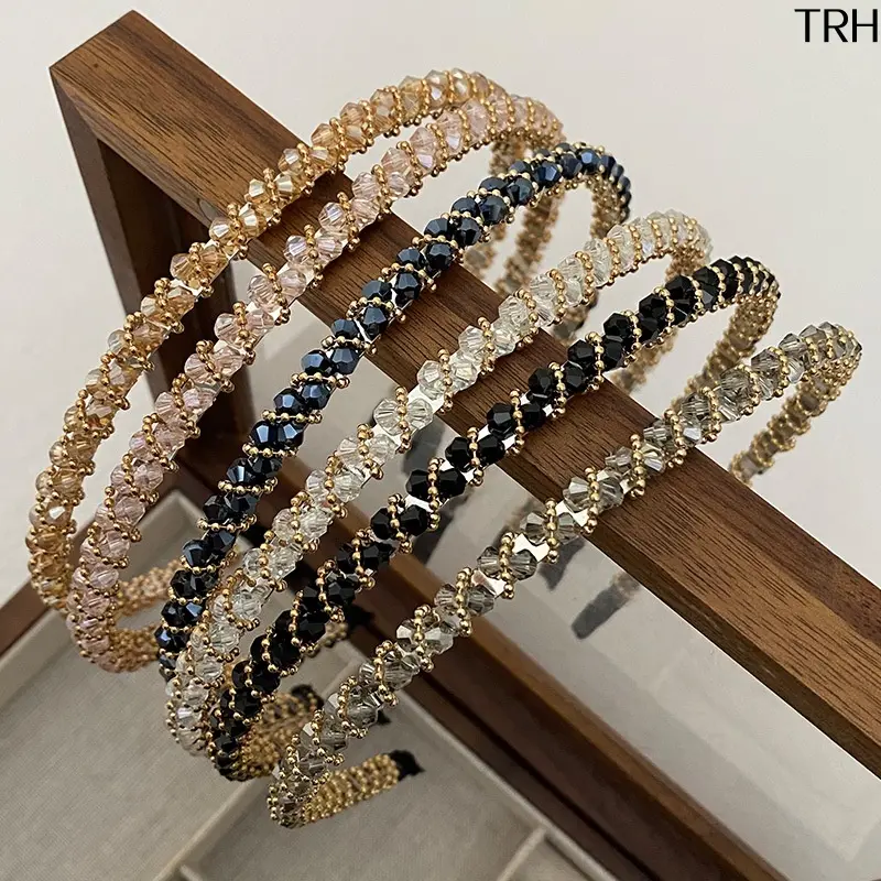 Crystal Beaded Thin Headbands For Women, Elegant Non Slip Rhinestone Hair Hoop, Minimalist Sparkly Hair Band, Daily Wear Makeup Washing Hair Accessory, Trendy Dainty Party Wedding Hair Styling Gift
