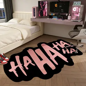 Personalized HAHA letters bedroom special-shaped carpet, Home Decorative Rug, black and pink contrast color e-sports room carpet creative living room sofa area non-slip carpet entrance porch decoration plush floor mat home washable bay window carpet