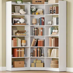 IRONCK Corner Bookshelf, 7-Tier Bookshelf with Storage, Corner Bookcases with Baffles Etagere Shelf for Living Room Home Office Bedroom