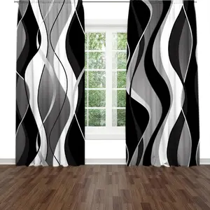 2 abstract art striped printed curtains, made of semi transparent polyester material, with stylish pole pockets suitable for bedrooms, offices, kitchens, living rooms, Home Decoration Curtain, Window Curtain
