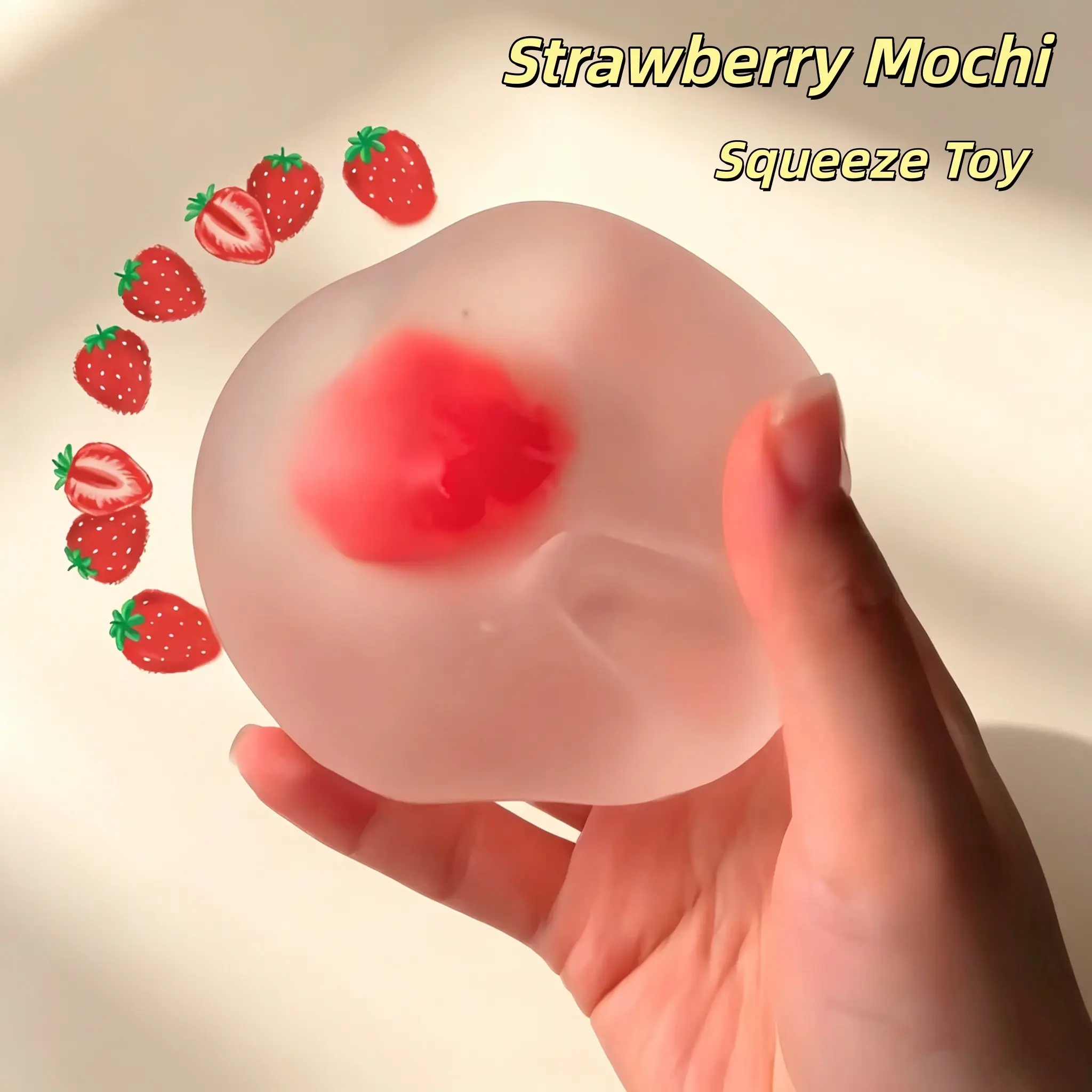 Cute Strawberry Mochi Soft Gel Toy, Stress Relief Squishy Toy, Squishy Sensory Fidgets, 6cm Matte Strawberry Candy, Slow Rebound Squishies Handmade Gift, Unisex