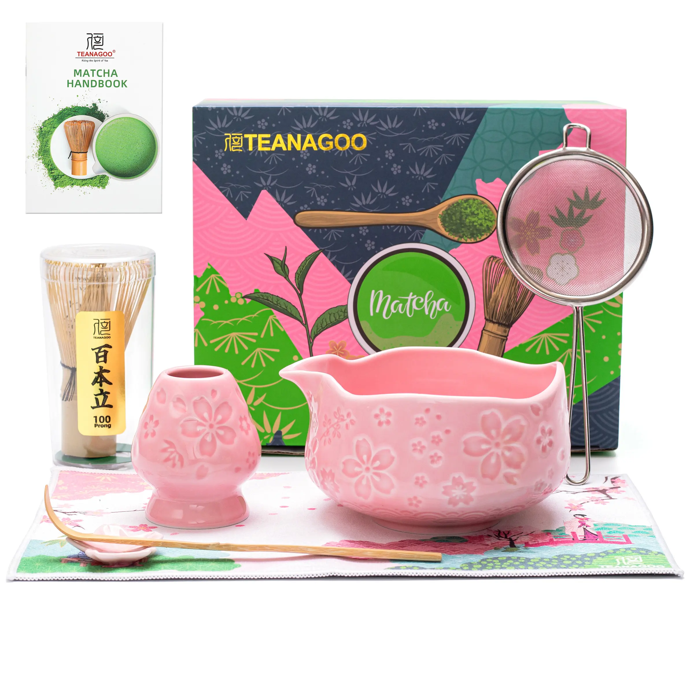 TEANAGOO Christmas Edition Pink Matcha Set – 7-Piece Matcha Kit for Gifting
