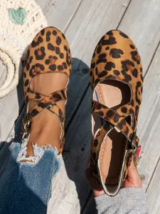 Fashion Leopard Print Women's Flat Shoes Rubber, Casual Comfortable Round Toe Single Shoe, Ballet Style Mary Jane Flats, Lazy Loafers Walking Shoes