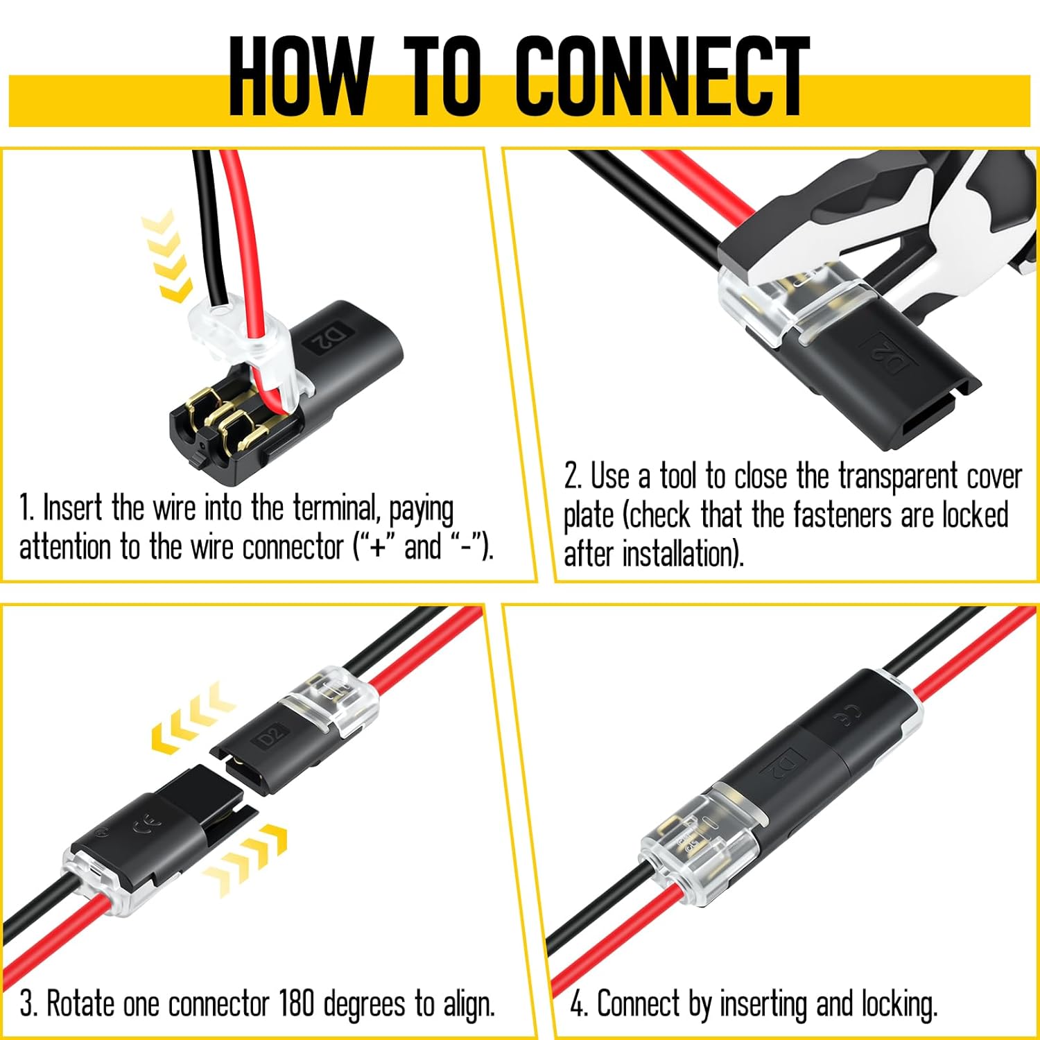 Double-Wire Plug-in Connector Led Light Strip Connectors 2 Pin, Low Voltage Wire Connector with Locking Buckle, Fast Connect Plugs Led Connectors for Strip Lights，Lead strip automotive wiring electricity Power Distribution Secure,Diy-YY