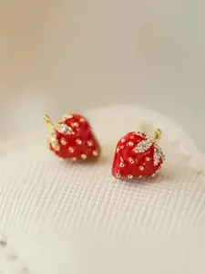 Strawberry Design Stud Earrings, Cute Fruit Design Earrings for Women, Fashion Jewelry for Party, Daily Clothing Decor, Trendy All-match & Exquisite Jewelry for Gift, Flat Pierced Jewelry