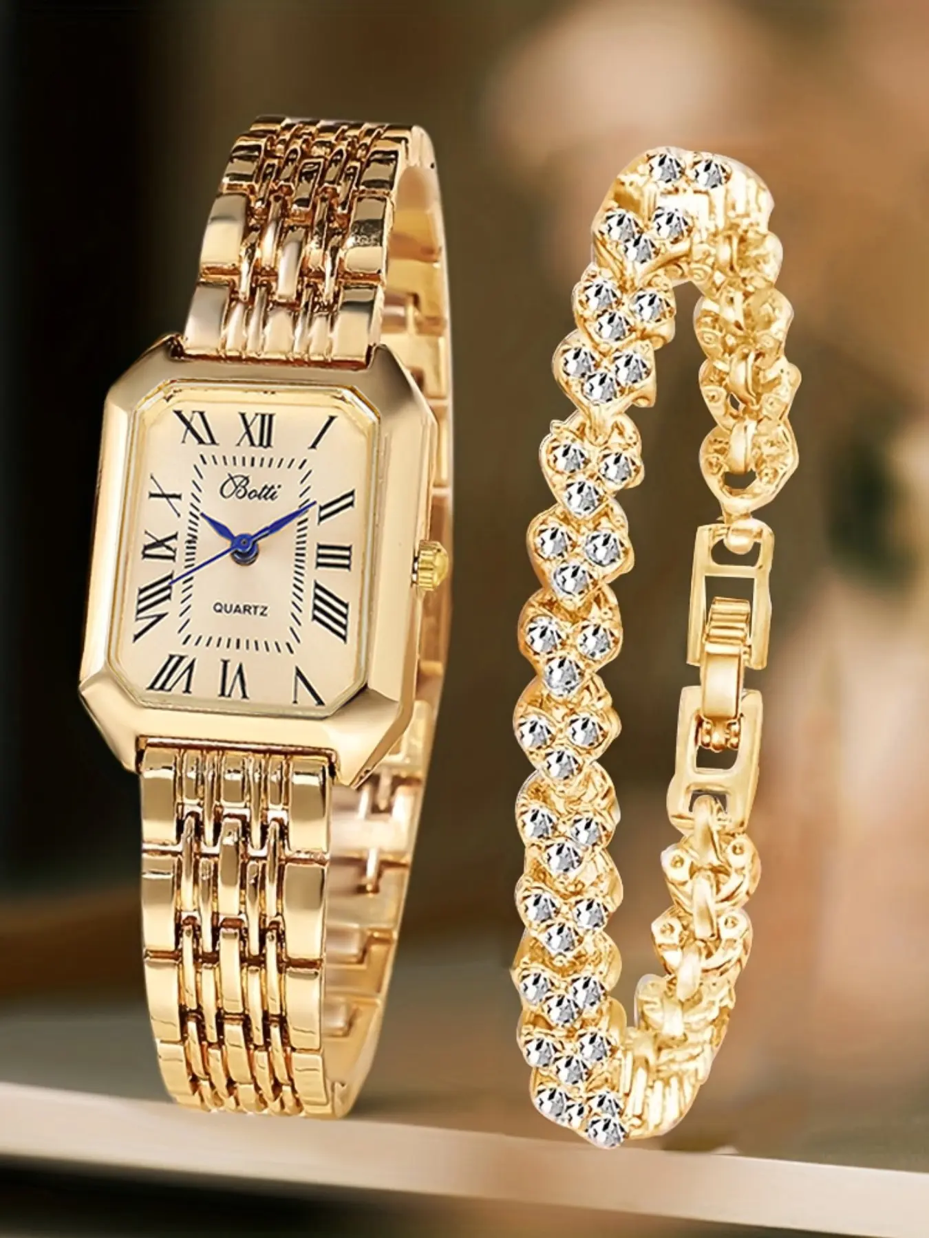 Classic Fashion Women's Watch with Roman Numerals and Sparkling Rhinestone Bracelet, Elegant Zinc Alloy for All Seasons, Elegant Square Dial, Quartz Analog Watch, Fashionable Analog Watch, Quartz Wrist Watches
