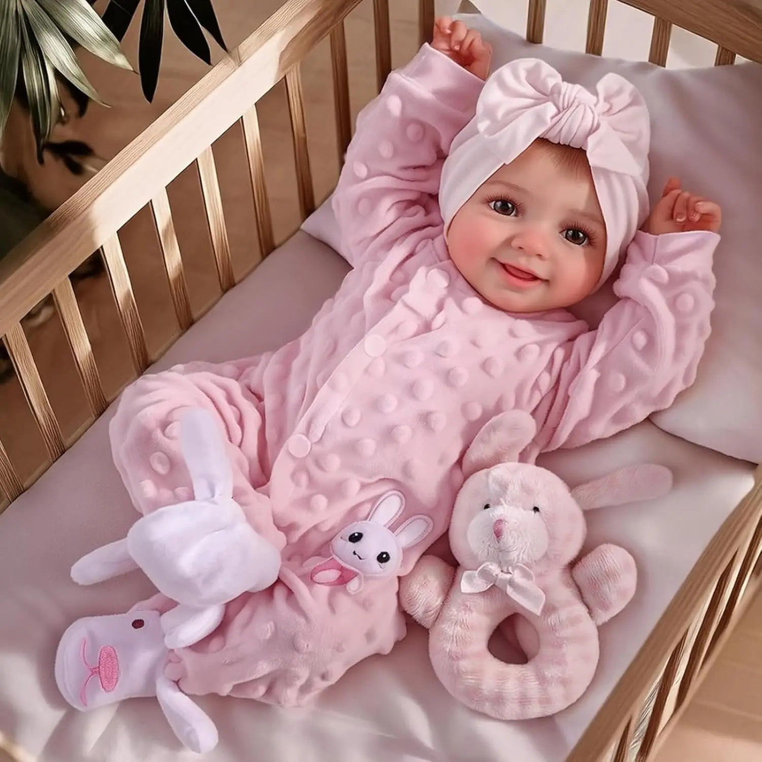 BABESIDE Reborn Baby Doll Sunny - 17in Realistic Poseable Smiling Doll with Soft Fabric Body, Complete Accessories, Soft Cuddly Gift for 3+ Years Old Kids