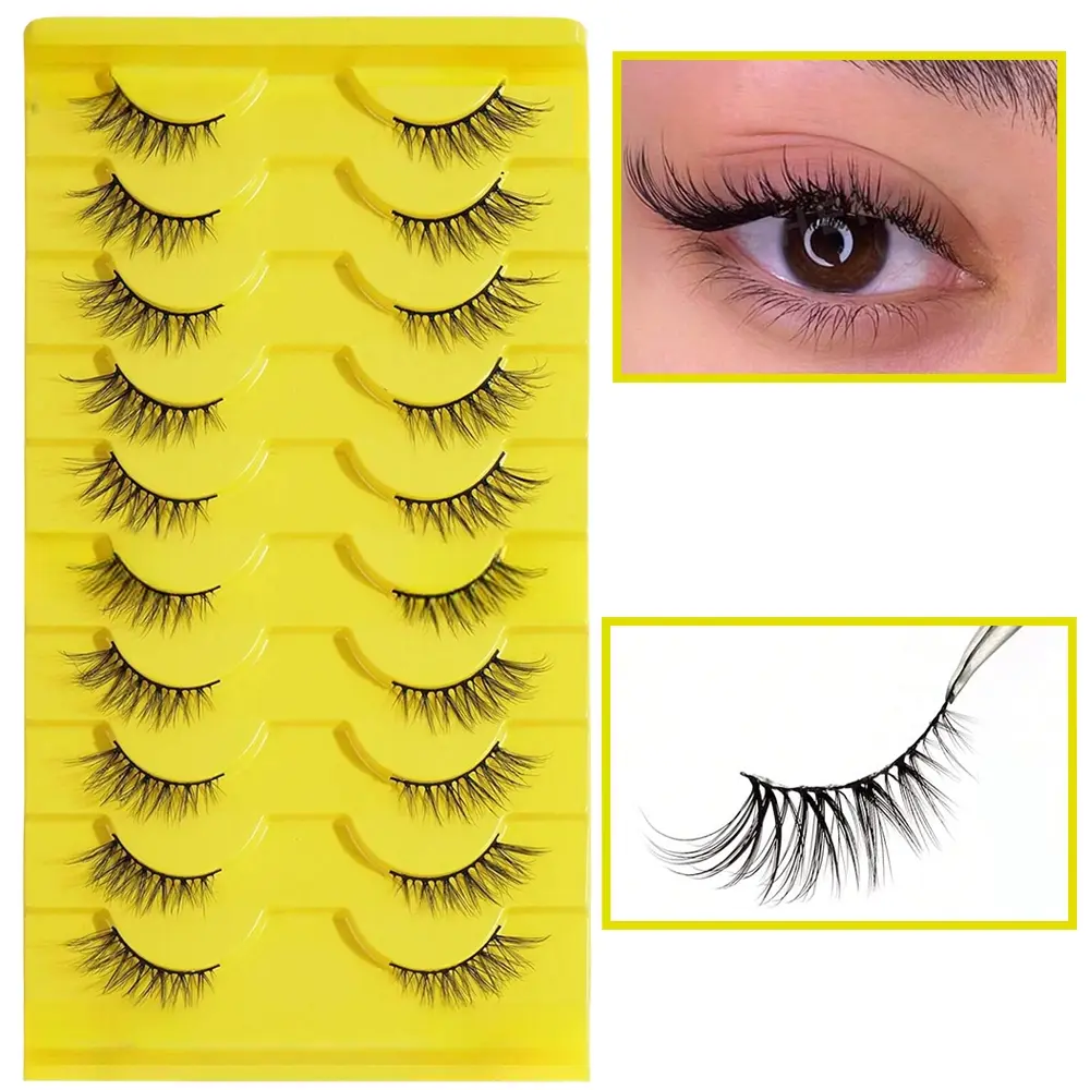 10 Pairs Half Eye Lashes, Natural Fluffy & Wispy Lightweight Faux Eyelashes, Tail Elongation Style, for Daily Use & Reusable Makeup Extensions, Cosmetic False Lashes, Soft Fluffy Lashes