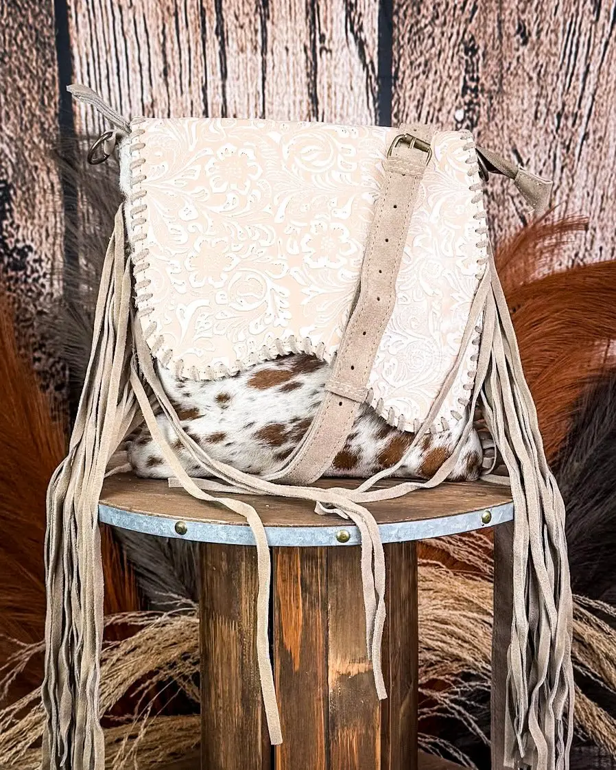 Myra Bag Western Ember Fringed Concealed Carry Crossbody Bag, Autumn Blaze Color
