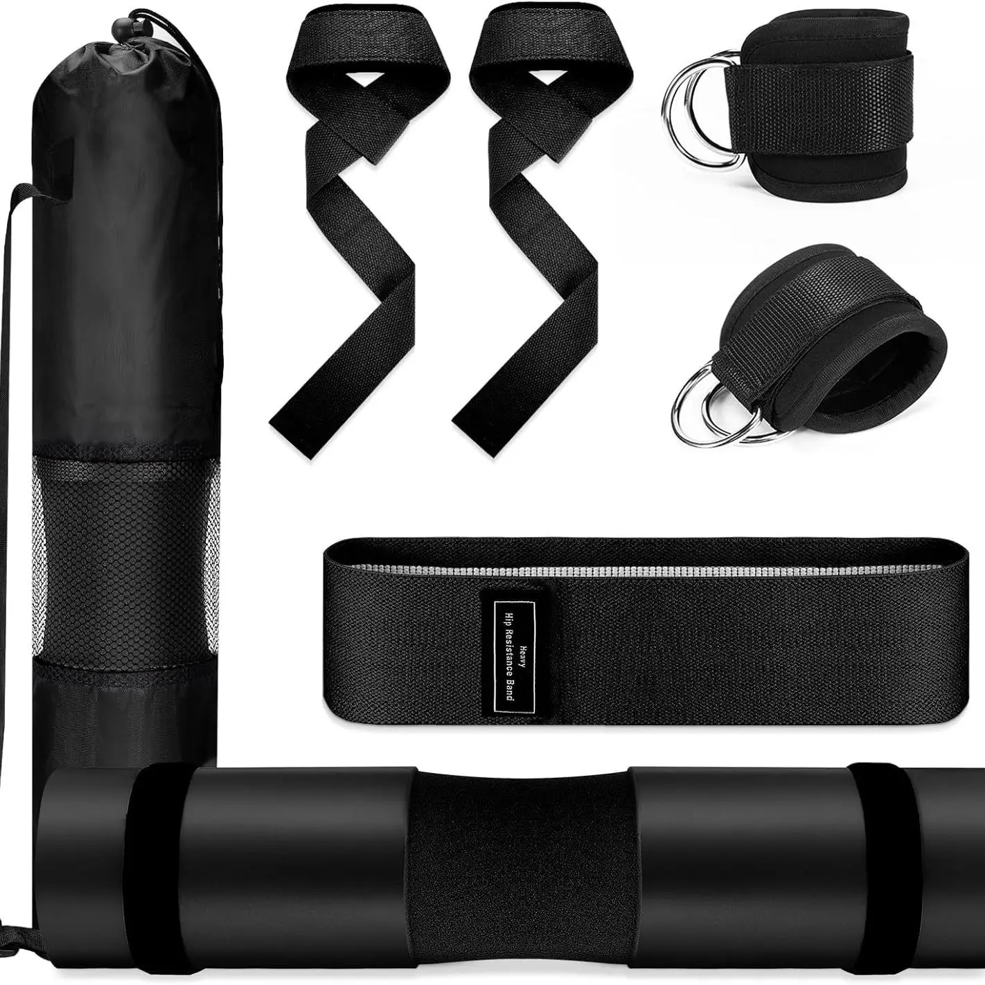 Barbell Shoulder Pad Full Set with Resistance Bands & Adjustable Ankle Straps, High-Density Foam Cushion for Functional Lower Body Workouts, Weight Lifting, Unisex