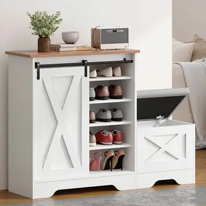 5-Tier Shoe Storage Cabinet with Bench, Narrow Slim Shoe Rack with Sliding Doors, Perfect for Entryway, Hallway, or Living Room, Space-Saving Modern Design. Organiser Shoe Display