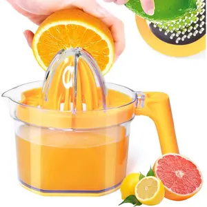 4-in-1 Lemon Hand Juicer Manual Orange Juicer Multifunctional Lemon Lime Squeezer, Citrus Juicer Press Fruit with Detachable Comfortable Handle, 16.9oz Capacity Orange