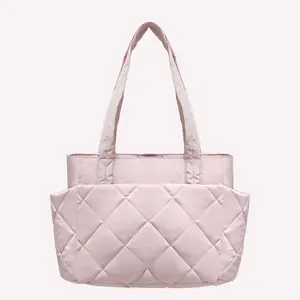 Cloud-Soft Quilted Tote Bag 15.6" Laptop Compatible 20L Capacity Multiple Pockets Protective Compartment for Commute & Travel