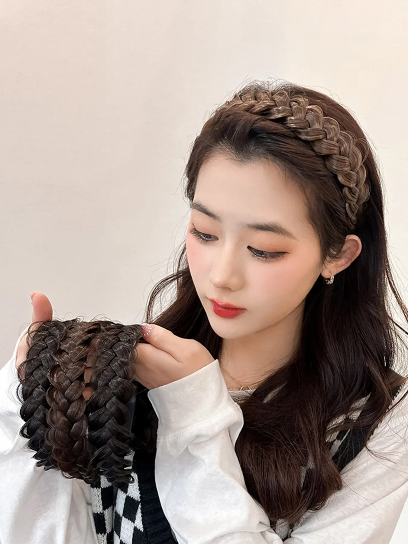 Women's Elegant Braided Wig Headband, Realistic Braiding Design, Non-Slip Grip, Fashion Hair Accessory, Mother's Day Gift, Plain Pattern