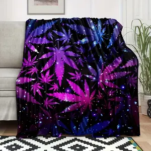 Versatile Leaf And Star Print Flannel Blanket - Soft, Warm, Double-Sided Suitable For Sofa, Bed, Office, Camping And Travel, Machine Washable, Birthday Gift Christmas Halloween Thanksgiving Gift