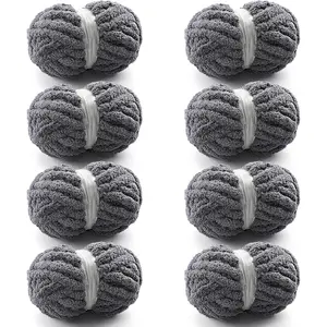 8 count Chunky Yarn for Hand Knitting - Chunky Chenille Yarn for Crocheting -  Yarn for Crochet -  Yarn for Hand Knitting 25 yds 7.7 oz of Super Bulky Yarn (Dark Gray)