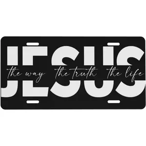 Way Truth Life Jesus Front License Plate 6x12 – John 14:6 Christian Aluminum Vanity Tag for Car Truck SUV – Inspirational Metal Cover with 4 Holes