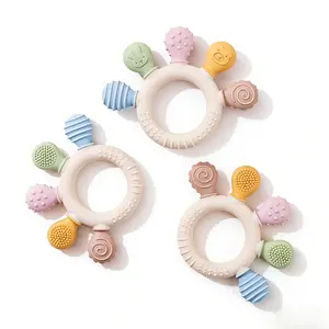 Silicone grinding stick toy, multiple color combinations, 0-12 month baby teething toy, silicone baby grinding toy, baby gift, suitable for birthday and Easter gifts