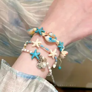 Sea Turtle Bracelet Shell Summer Hawaii Boho Ocean Synthetic Turquoise Beads Adjustable Braid Fashion Starfish Bracelets Set for Women Men Supplies casual trendy jewelry Eco-Friendly
