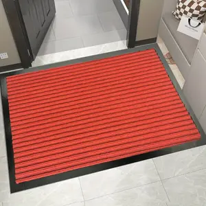 1pc Modern Striped Door Mat, Thick Durable Non-Slip PVC Backing, Pure Color Stripe Courtyard Door Pad, Outdoor Kitchen Garage Hallway Use,Red