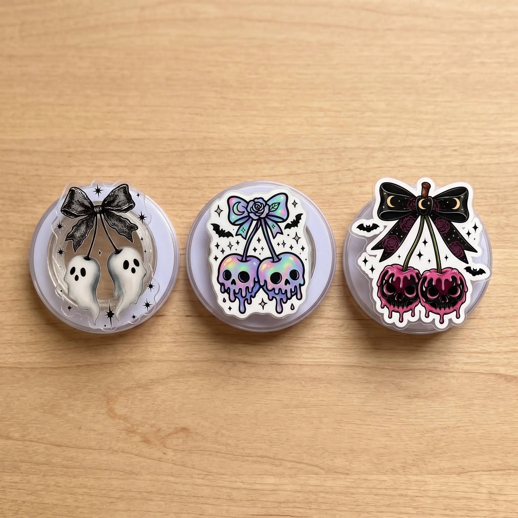 Spooky Cherry Phone Grip Set, Cute Ghost & Skull Cherry Phone Holder Stand, Gothic Kawaii Halloween Phone Grip Gift