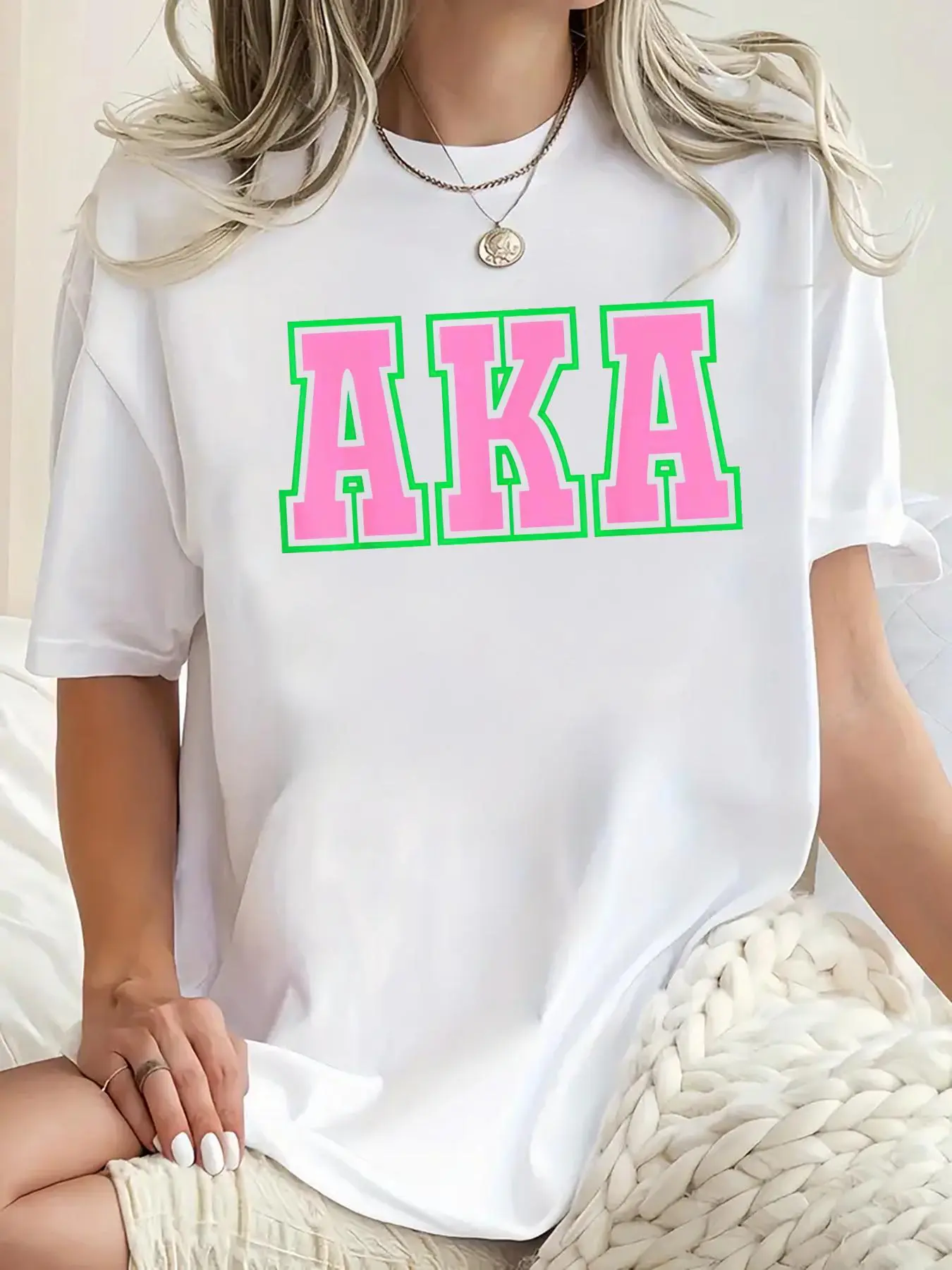 Women's Aka Graphic 100% Cotton T-Shirt - Casual Short-Sleeve Round Neck Loose-Fit Top for Work, Daily Wear, Tshirt, Style, All Seasons, Clothes, Do Not Bleach