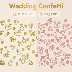 150 Rose Gold Confetti Pieces, Includes Bride Design, Diamond Ring, Heart, Perfect for Singles Party, Wedding Party Table Decorations, Party Supplies