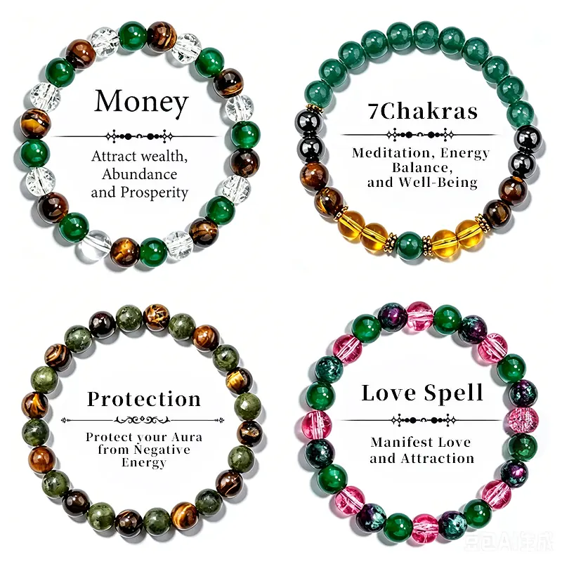 KROAFA 4-Piece Elastic Bead Bracelet Set - Unisex Costume Jewelry, Assorted Accessories for Women, Astrology-Infused Piece for Strength, Health, Wealth Blessings, Bracelets For Women, Jade Bracelet, Assorted Set Bracelets & Bangles