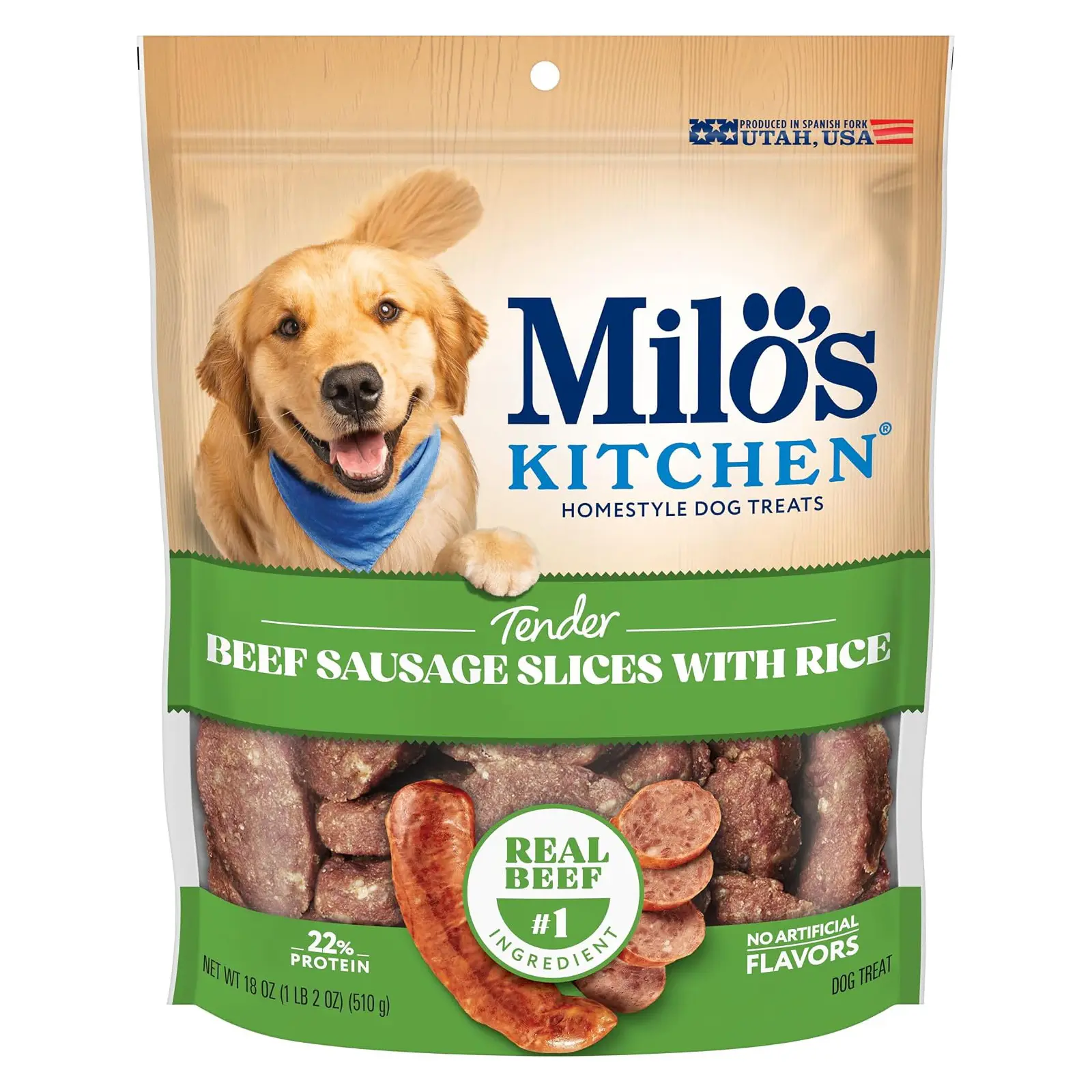 Milo's Kitchen Beef Sausage Slices With Rice Dog Treats, 18 Ounce