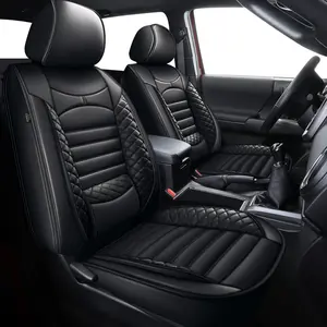 AOMSAZTO Custom Fit Leather Seat Covers Full Set for Toyota Tacoma 2005-2023 Double Crew Cab 5 Seats Black Waterproof Non-Slip Wear-Resistant Truck Seat Protectors, Car Seat Cover fathersdaygift