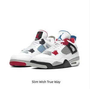 Asymmetrical Retro Mid-Top Basketball Shoes in White Leather with Red Lace Locks, Grey Cement Midsole, and Blue-Red Lining Accents