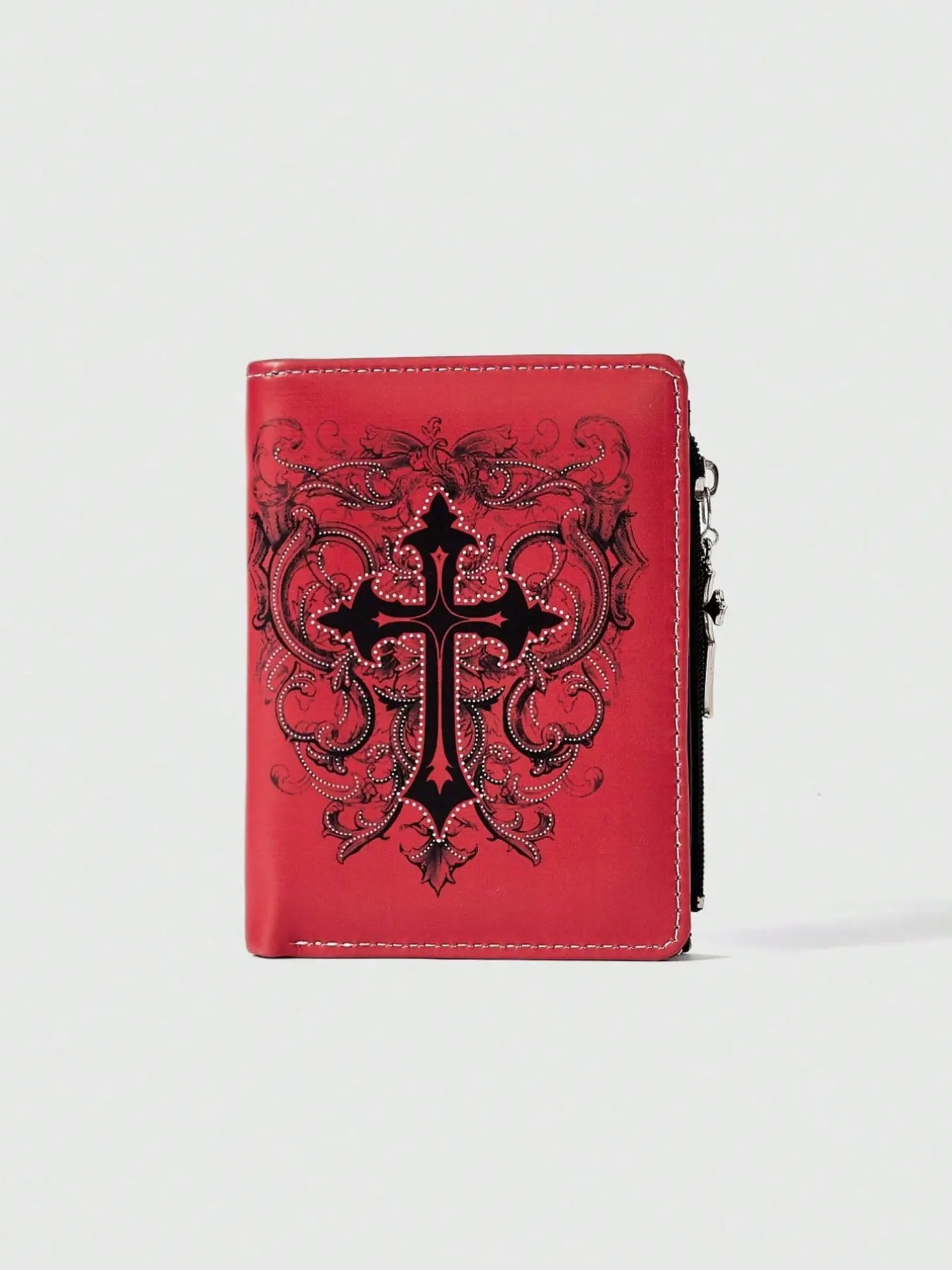 Gothic Unisex Wallet Punk Cross Design Functional Zipper Coin Purse, Casual Fashion Card Holder, Creative Patterned Money Bag, Durable Bifold Wallet, Trendy Wallet, Multi Functional Wallet
