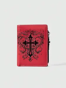 Gothic Unisex Wallet Punk Cross Design Functional Zipper Coin Purse, Casual Fashion Card Holder, Creative Patterned Money Bag