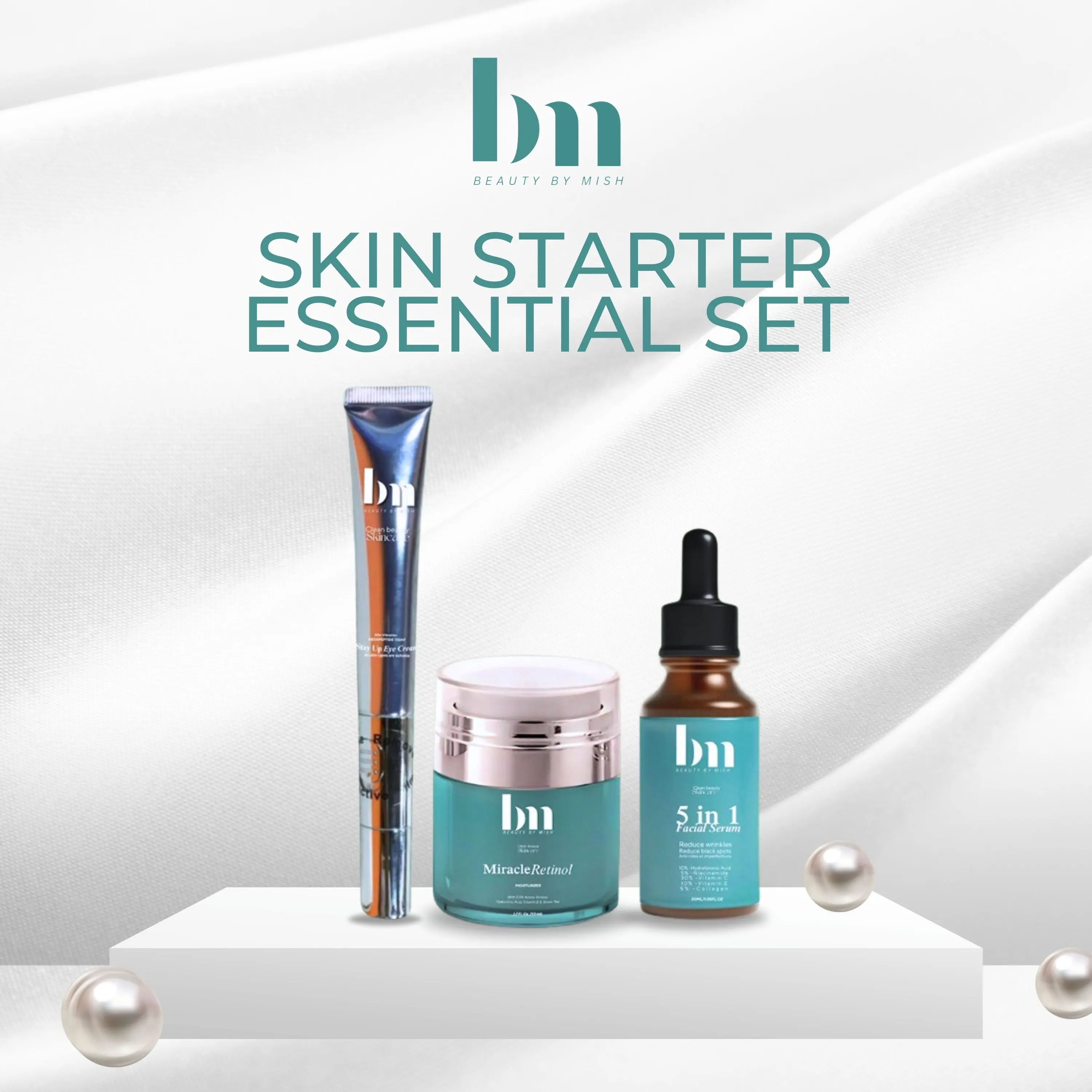 Skin Starters Essentials Set - 5-in-1 Facial Serum, Mini Vibration Eye Cream, Miracle Retinol Moisturizer, Skincare Comfort Hydrating Moisture