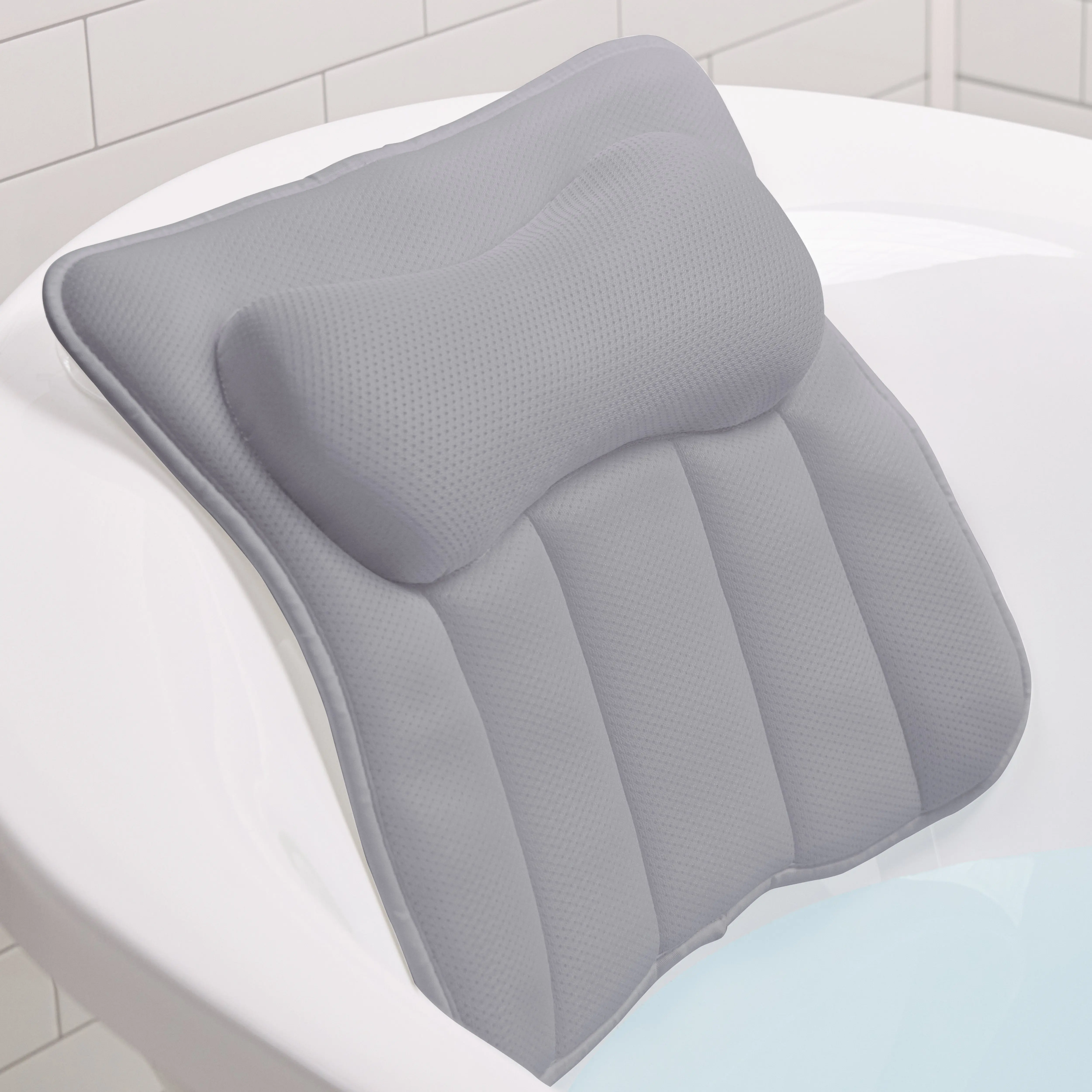 GORILLA GRIP Bath Pillow for Tub, 6 Strong Suction Cups, 4D Mesh FlexComfort Headrest for Neck, Head and Back Support, Luxury Machine Washable Pillows, Bathtub Accessories, Spa Gifts