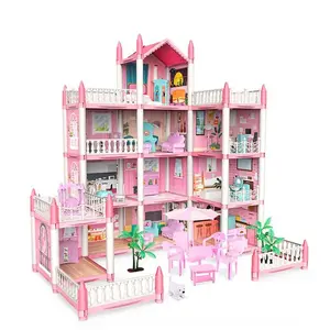 Dream Princess Castle Villa Set, Girls Light-Up Role Play Toy, Indoor Playhouse, 11 Room DIY Building Kit, Educational Gift for Kids