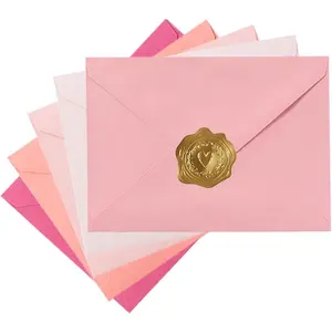 Toperd 50 Pack Colored A7 Invitation Envelopes 5x7 with Gold Stickers for Cards and Invitations, 5 Colors (Pink, 6 1/2 x 4 3/4 inches)
