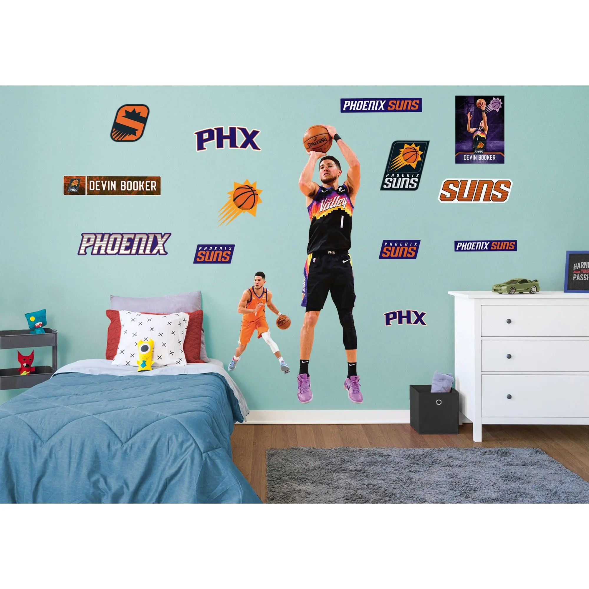 Devin Booker Official NBA Phoenix Suns RealBig Shooting Collection Die-Cut Customizable Wall Decals - Removable Easy-Remove Vibrant Vinyl Stickers for Room Decor, Decorative